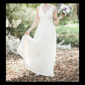 J.Crew Sophia Gown 100% Silk Chiffon Pleated Ivory Bridal Maxi Dress Lined Sz 12